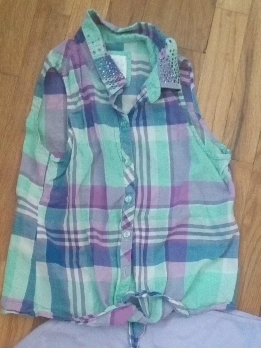 Plaid Tie-Front Sleeveless Top & Light Purple Skater Skort girl XL